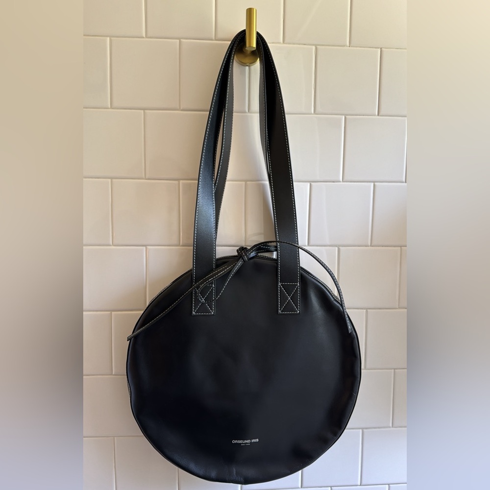 Orseund Iris Black Leather Circle Tote
